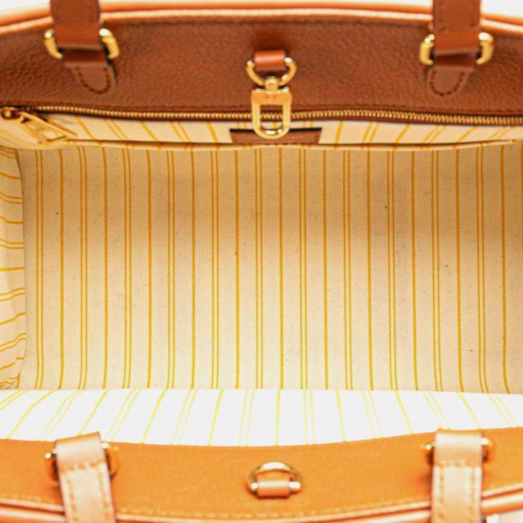 Pre Owned Louis Vuitton Brown/Beige Raffia Calfskin Monogram Giant Onthego GM Tote Bag 