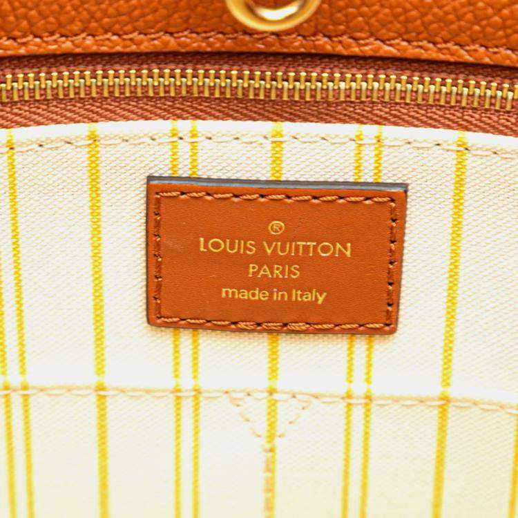 Pre Owned Louis Vuitton Brown/Beige Raffia Calfskin Monogram Giant Onthego GM Tote Bag 