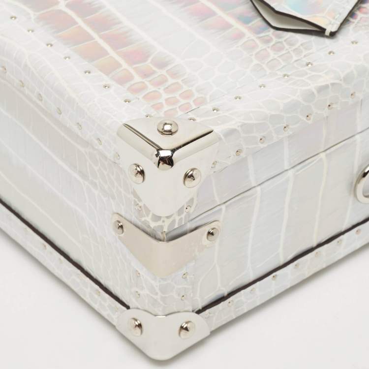 Pre Owned Louis Vuitton Silver Holographic Crocodile Petite Valise Bag
