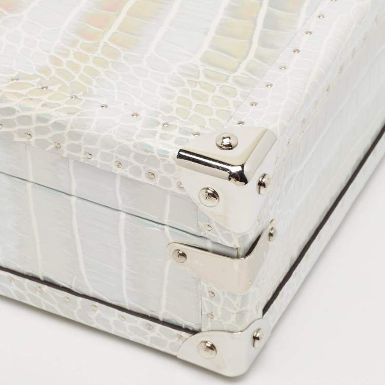 Pre Owned Louis Vuitton Silver Holographic Crocodile Petite Valise Bag