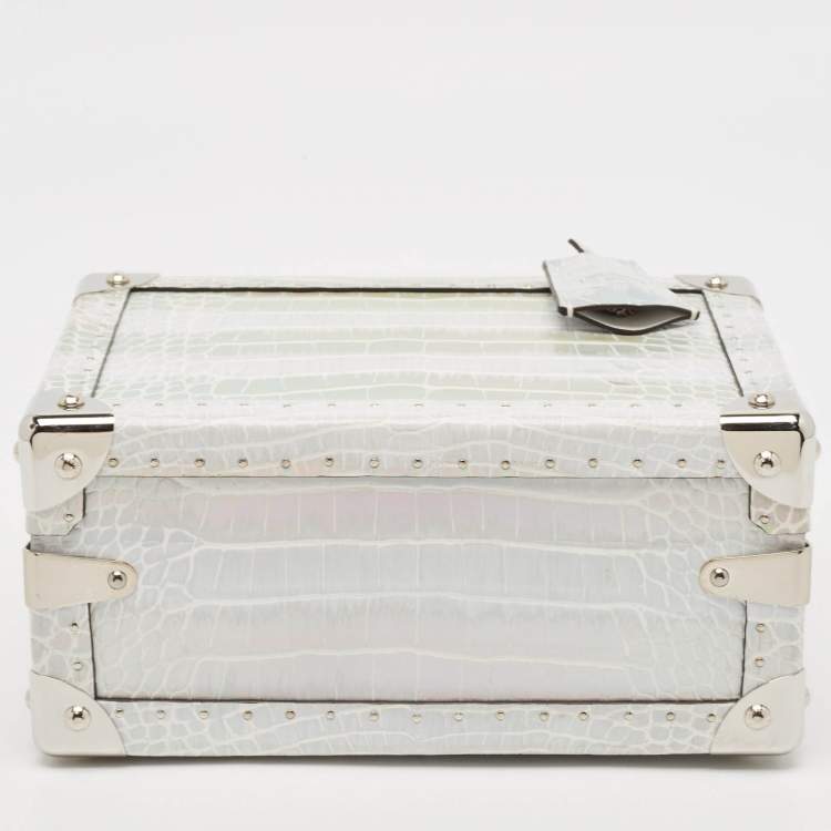 Pre Owned Louis Vuitton Silver Holographic Crocodile Petite Valise Bag