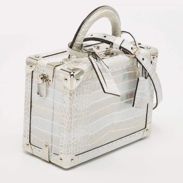 Pre Owned Louis Vuitton Silver Holographic Crocodile Petite Valise Bag