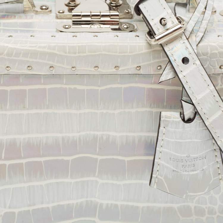 Pre Owned Louis Vuitton Silver Holographic Crocodile Petite Valise Bag