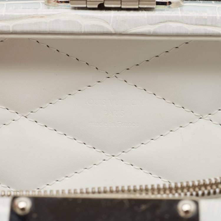 Pre Owned Louis Vuitton Silver Holographic Crocodile Petite Valise Bag