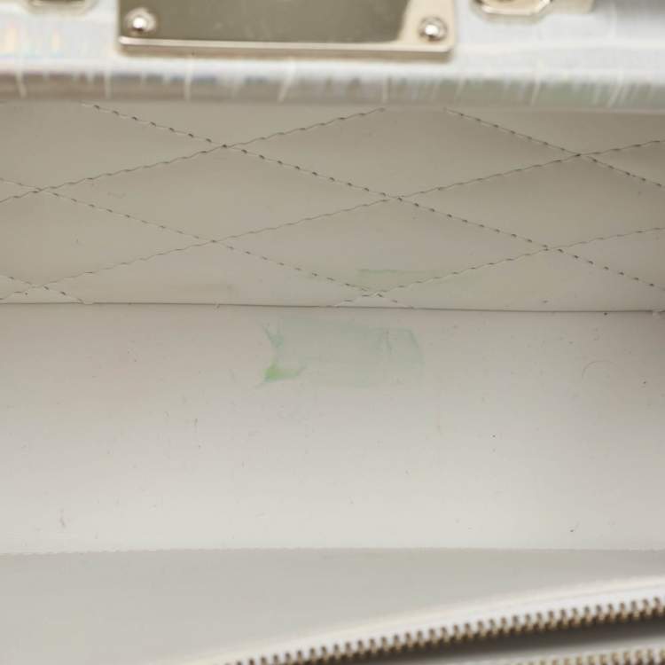 Pre Owned Louis Vuitton Silver Holographic Crocodile Petite Valise Bag