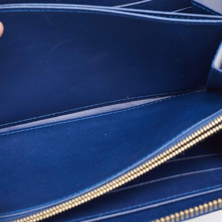 Pre Owned Louis Vuitton Grand Blue Monogram Vernis Leather Zippy Wallet