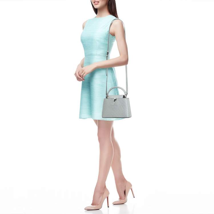 Pre Owned Louis Vuitton Grey Ostrich Leather Capucines Mini Bag