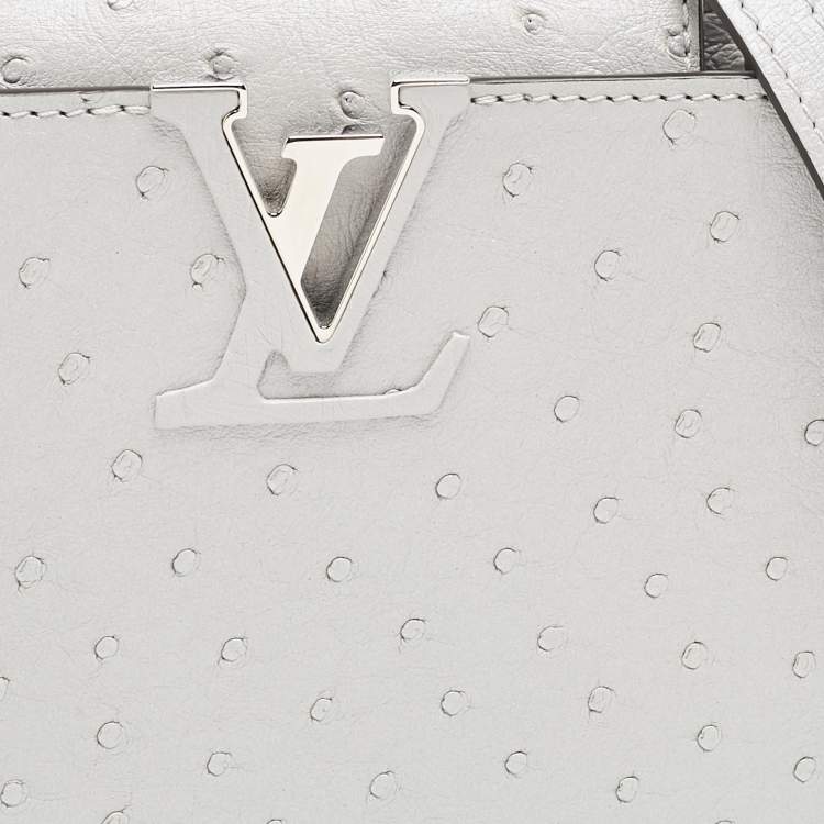 Pre Owned Louis Vuitton Grey Ostrich Leather Capucines Mini Bag