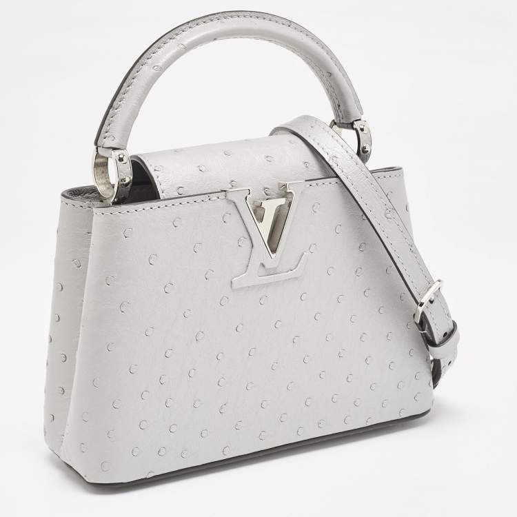 Pre Owned Louis Vuitton Grey Ostrich Leather Capucines Mini Bag