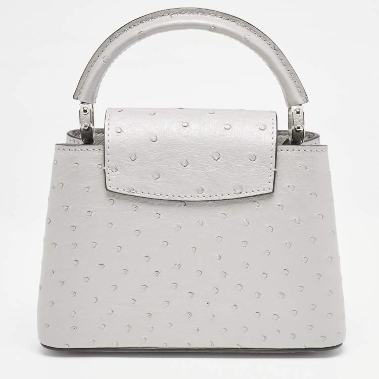 Pre Owned Louis Vuitton Grey Ostrich Leather Capucines Mini Bag