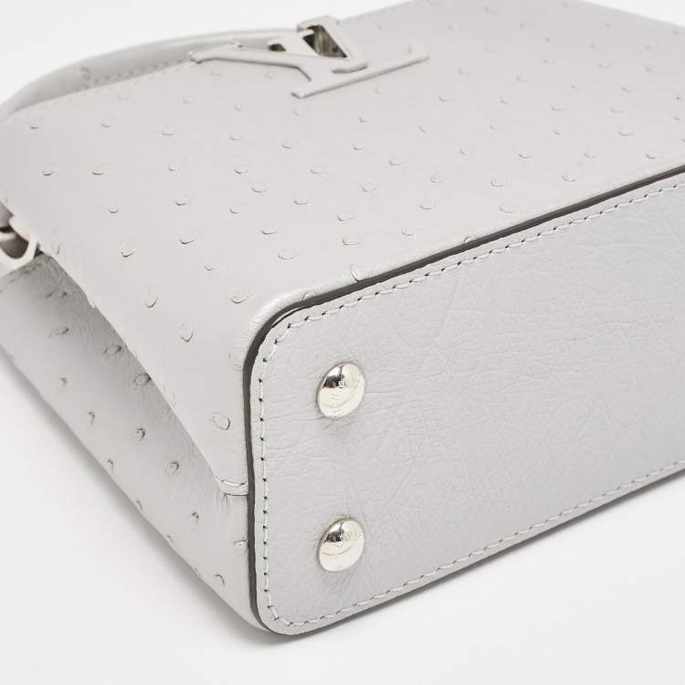 Pre Owned Louis Vuitton Grey Ostrich Leather Capucines Mini Bag