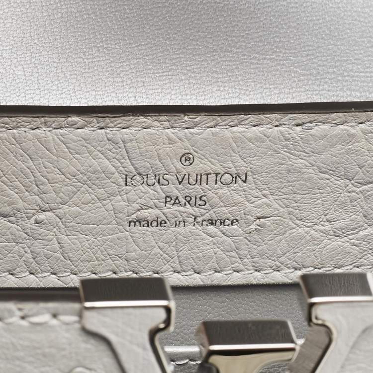 Pre Owned Louis Vuitton Grey Ostrich Leather Capucines Mini Bag