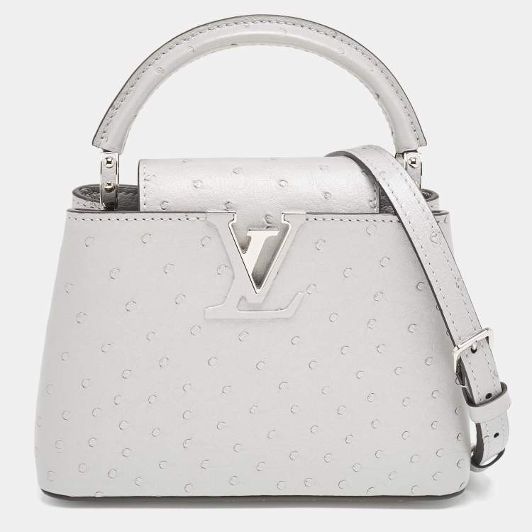 Pre Owned Louis Vuitton Grey Ostrich Leather Capucines Mini Bag