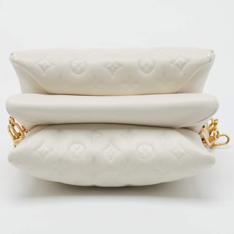 Pre Owned Louis Vuitton Cream Monogram Embossed Leather Coussin PM Bag
