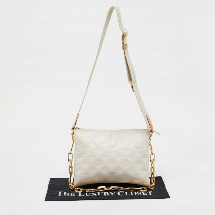 Pre Owned Louis Vuitton Cream Monogram Embossed Leather Coussin PM Bag