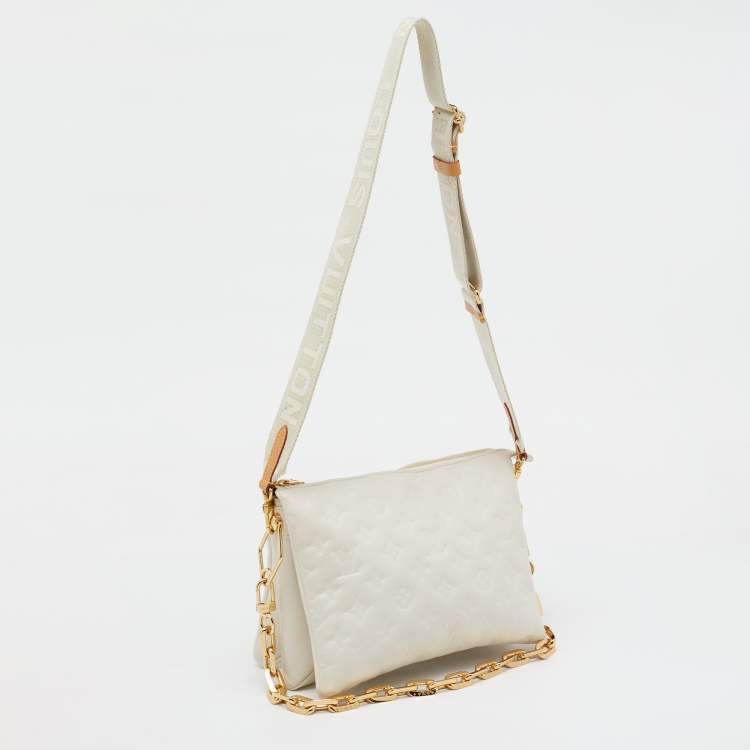 Pre Owned Louis Vuitton Cream Monogram Embossed Leather Coussin PM Bag