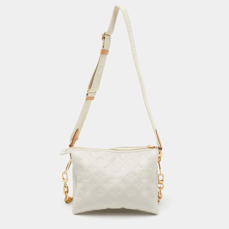 Pre Owned Louis Vuitton Cream Monogram Embossed Leather Coussin PM Bag