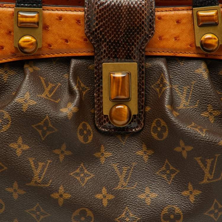 Pre Owned Louis Vuitton Ostrich, Snakeskin Trim and Monogram Canvas Waltz Oskar Bag
