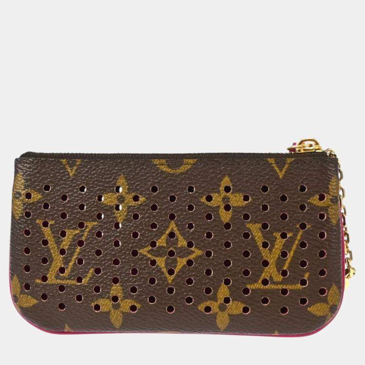 Pre Owned Louis Vuitton Brown/Pink Monogram Perforated Canvas Coin Purse Bag