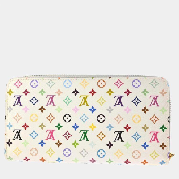 Pre Owned Louis Vuitton White Multicolor Zippy Wallet