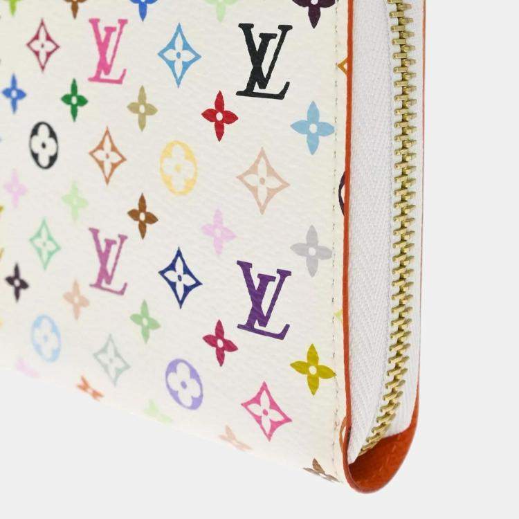 Pre Owned Louis Vuitton White Multicolor Zippy Wallet