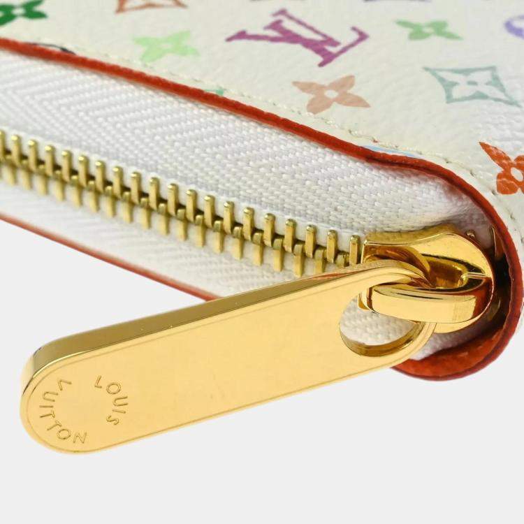 Pre Owned Louis Vuitton White Multicolor Zippy Wallet