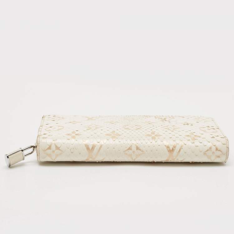 Pre Owned Louis Vuitton White/Gold Monogram Python Zippy Wallet