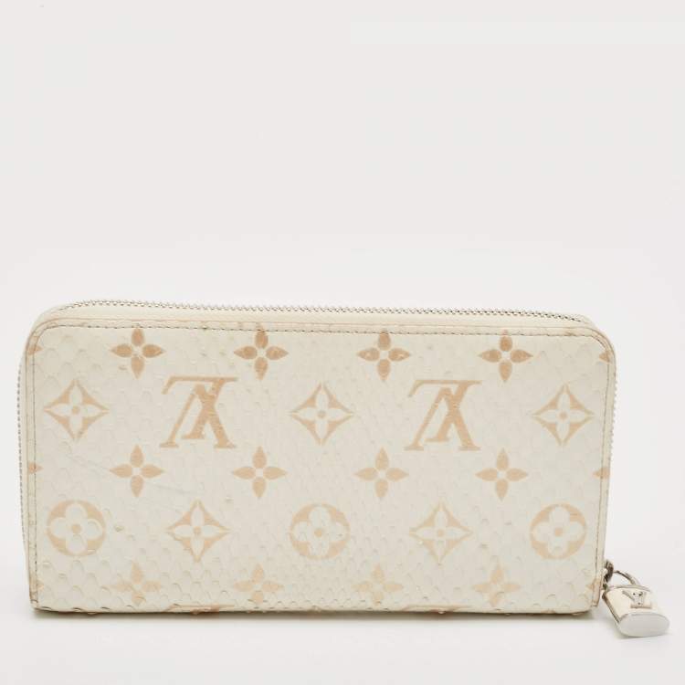 Pre Owned Louis Vuitton White/Gold Monogram Python Zippy Wallet