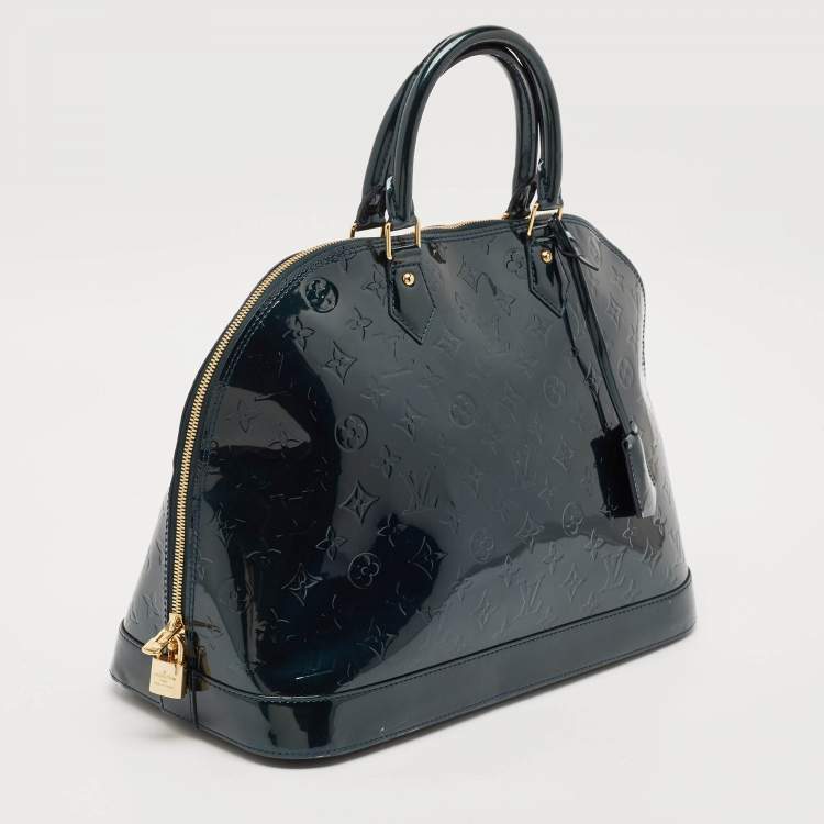 Pre Owned Louis Vuitton Blue Nuit Monogram Vernis Alma GM Bag