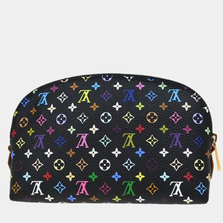 Pre Owned Louis Vuitton Black Monogram Multicolor Pochette Cosmetic Bag