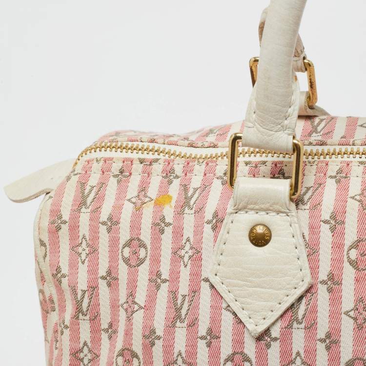 Pre Owned Louis Vuitton White/Red Mini Lin Canvas Croisette Speedy 30 Bag