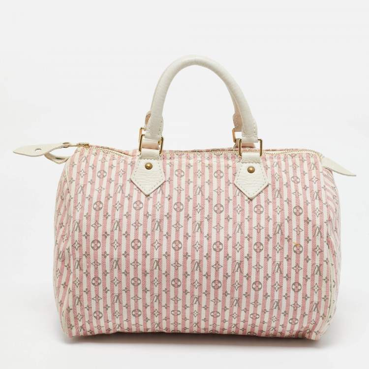 Pre Owned Louis Vuitton White/Red Mini Lin Canvas Croisette Speedy 30 Bag