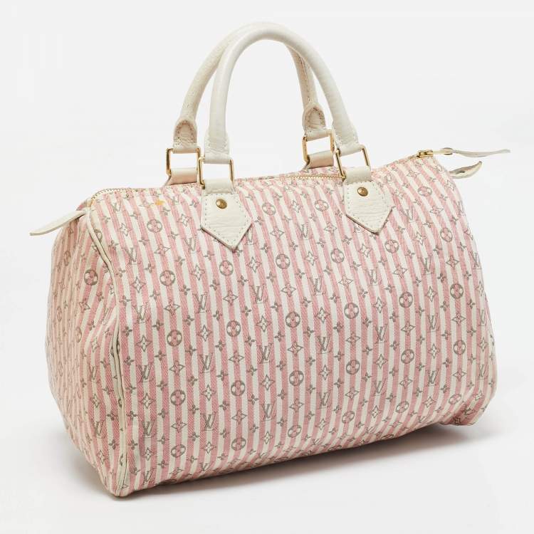 Pre Owned Louis Vuitton White/Red Mini Lin Canvas Croisette Speedy 30 Bag