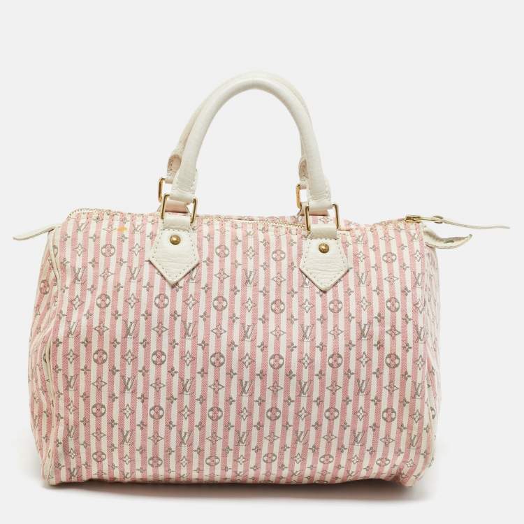 Pre Owned Louis Vuitton White/Red Mini Lin Canvas Croisette Speedy 30 Bag