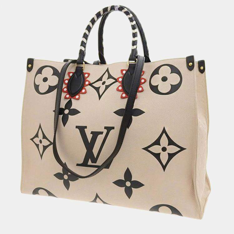 Pre Owned Louis Vuitton Beige Giant Monogram Empreinte OnTheGo GM Tote Bag