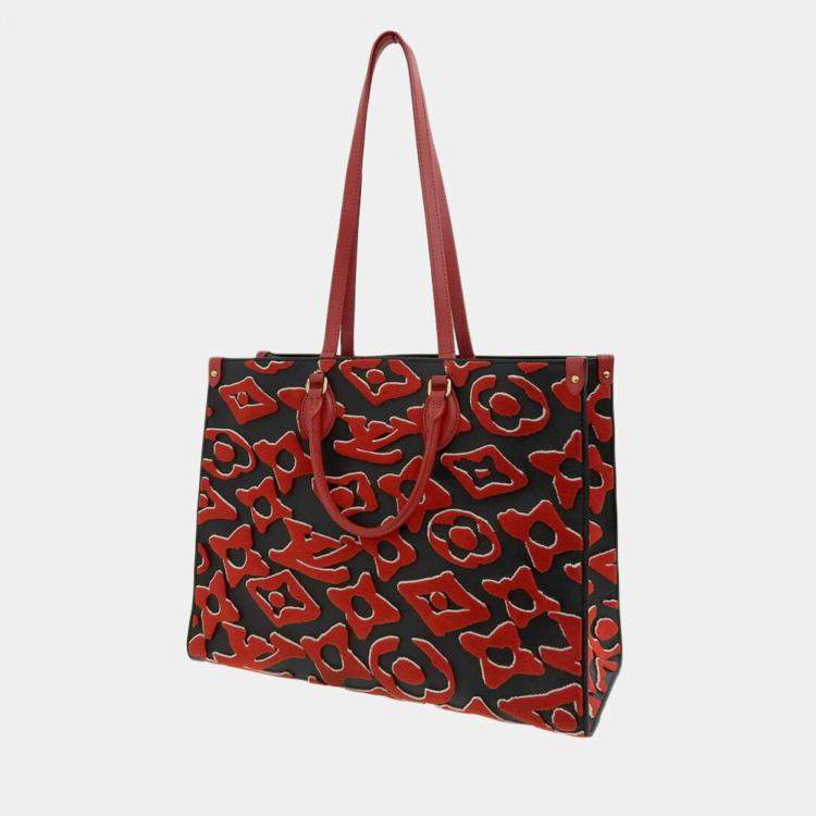 Pre Owned Louis Vuitton Noir, Rouge PVC Tufted OnTheGo GM Tote Bag