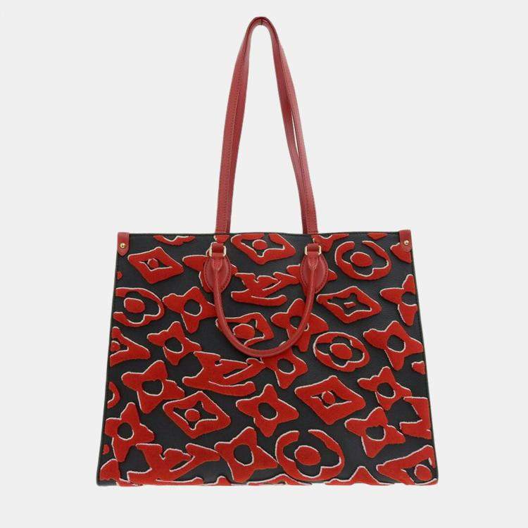 Pre Owned Louis Vuitton Noir, Rouge PVC Tufted OnTheGo GM Tote Bag
