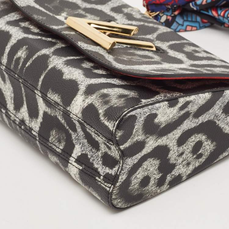Pre Owned Louis Vuitton Grey/Black Leopard Print Coated Canvas Twist MM Bag