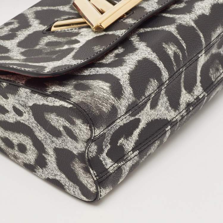 Pre Owned Louis Vuitton Grey/Black Leopard Print Coated Canvas Twist MM Bag