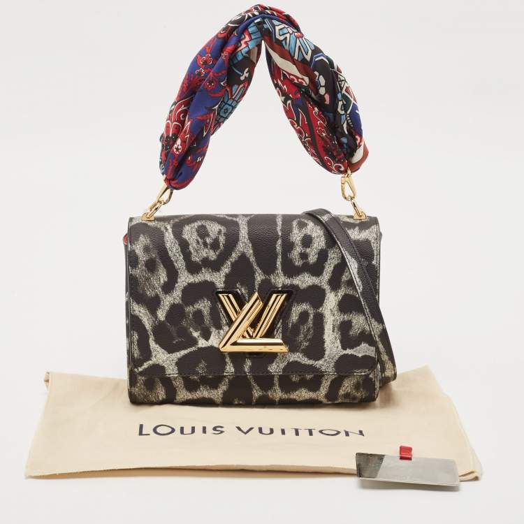 Pre Owned Louis Vuitton Grey/Black Leopard Print Coated Canvas Twist MM Bag