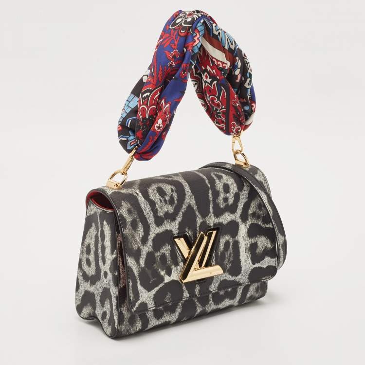 Pre Owned Louis Vuitton Grey/Black Leopard Print Coated Canvas Twist MM Bag