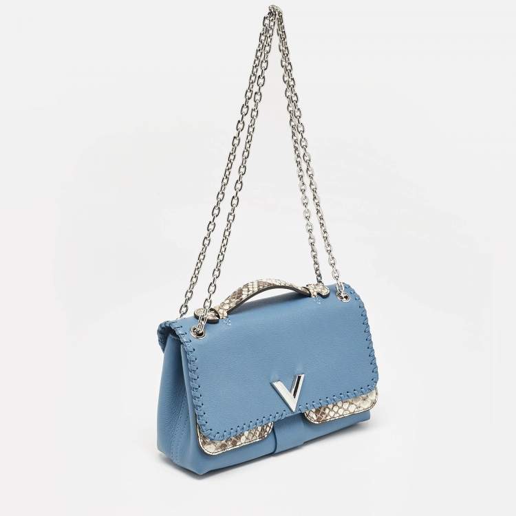 Pre Owned Louis Vuitton Blue Cuir Plume Leather and Python Very Bag