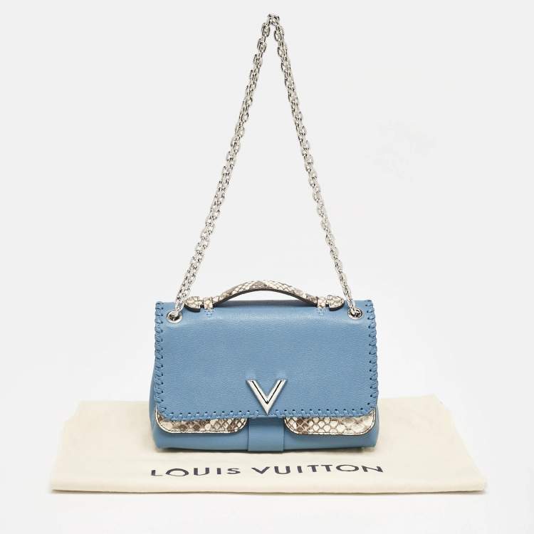 Pre Owned Louis Vuitton Blue Cuir Plume Leather and Python Very Bag