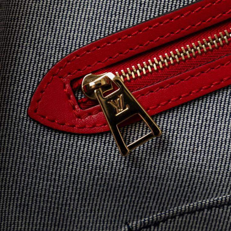 Pre Owned Louis Vuitton Blue Red Leather Monogram Denim OnTheGo GM Tote Bag