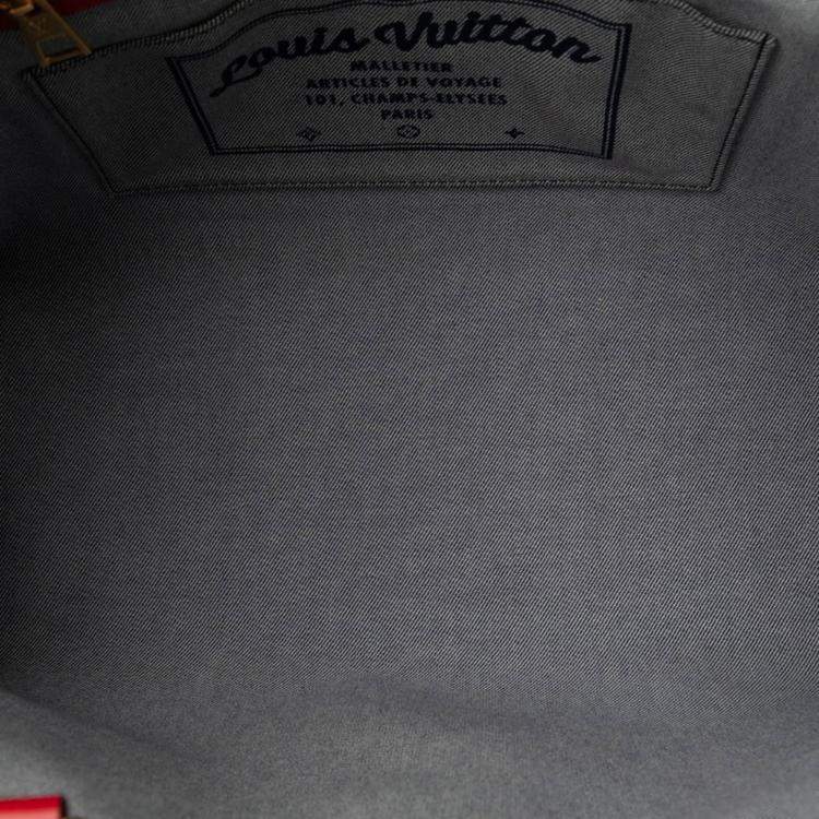 Pre Owned Louis Vuitton Blue Red Leather Monogram Denim OnTheGo GM Tote Bag