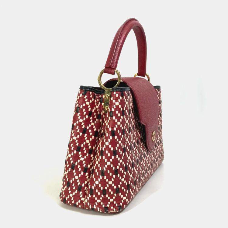 Pre Owned Louis Vuitton Red Woven Leather Capucines PM Handbag