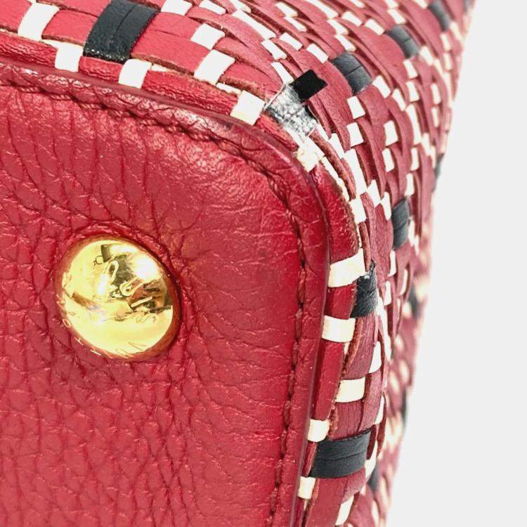 Pre Owned Louis Vuitton Red Woven Leather Capucines PM Handbag