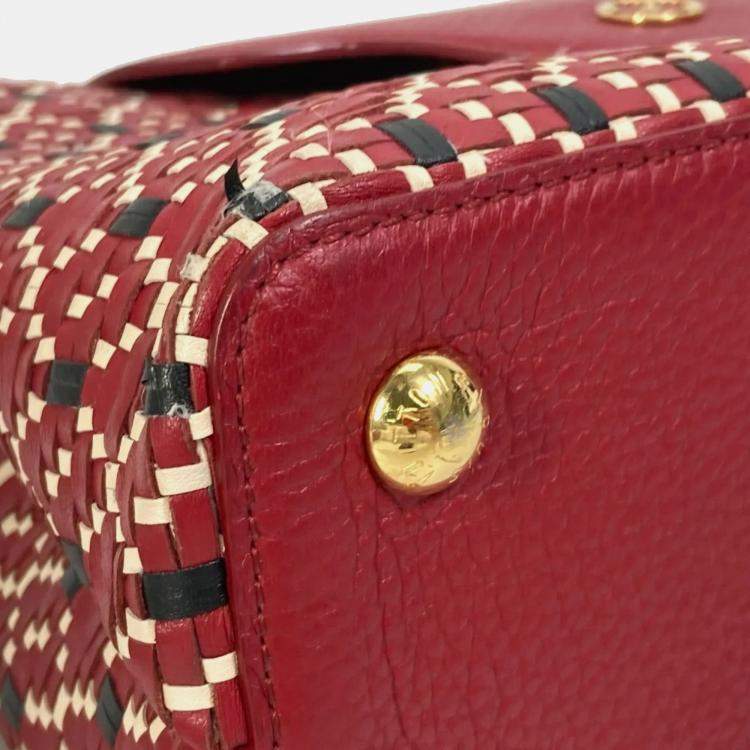 Pre Owned Louis Vuitton Red Woven Leather Capucines PM Handbag