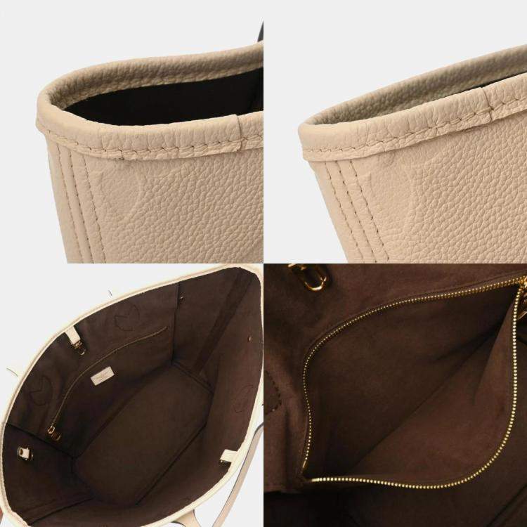 Pre Owned  Louis Vuitton Creme Leather Monogram Empreinte Neverfull MM Tote Bag