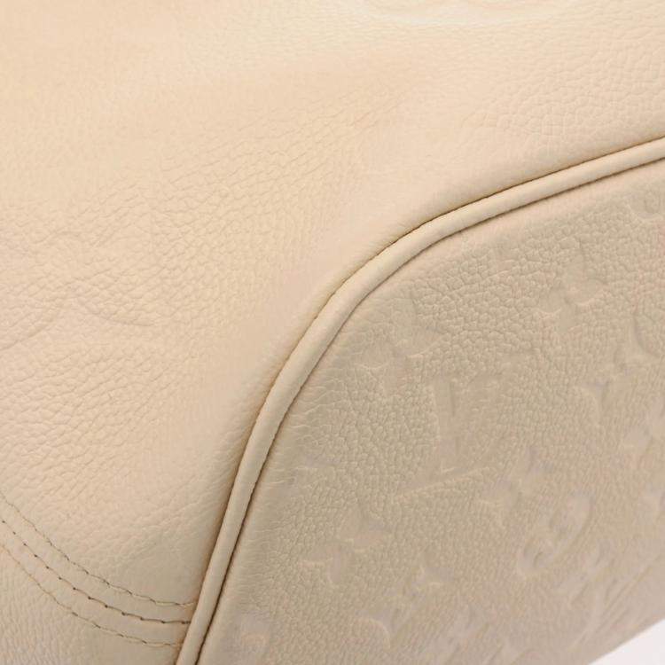 Pre Owned  Louis Vuitton Creme Leather Monogram Empreinte Neverfull MM Tote Bag